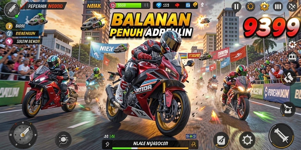 Tampilan gameplay seru dalam balapan motor 9399.