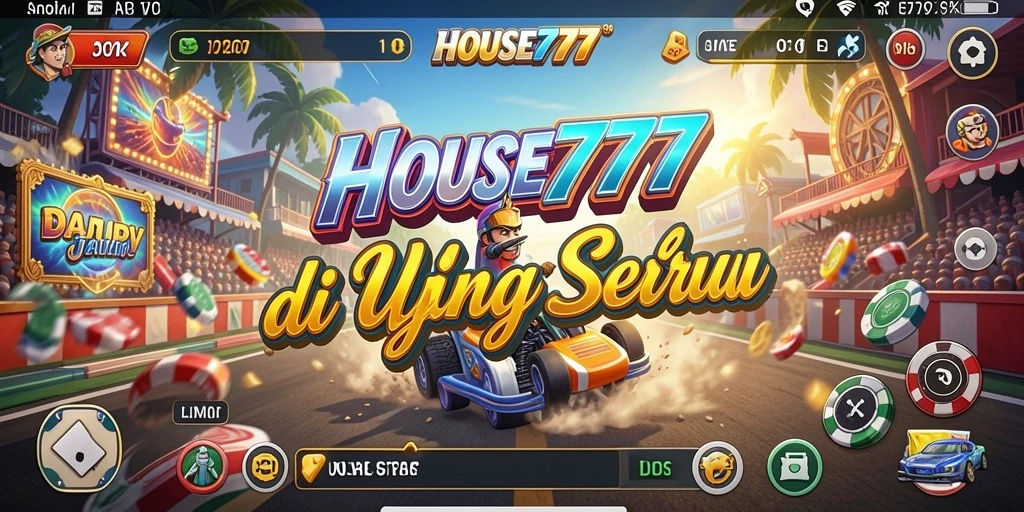 Gameplay Racing seru di HOUSE777 dengan mobil cepat dan trek menantang.