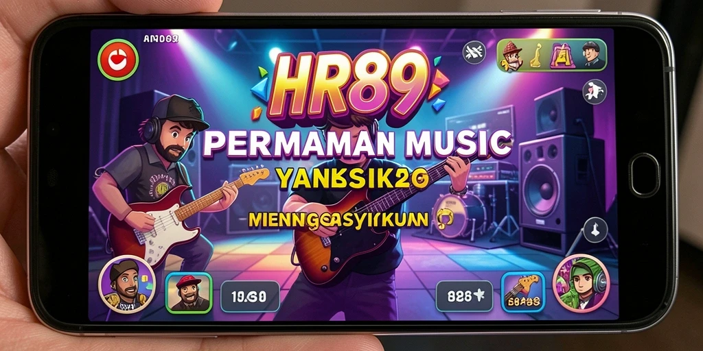 Screenshot utama HR89 menampilkan gameplay interaktif dengan berbagai lagu.