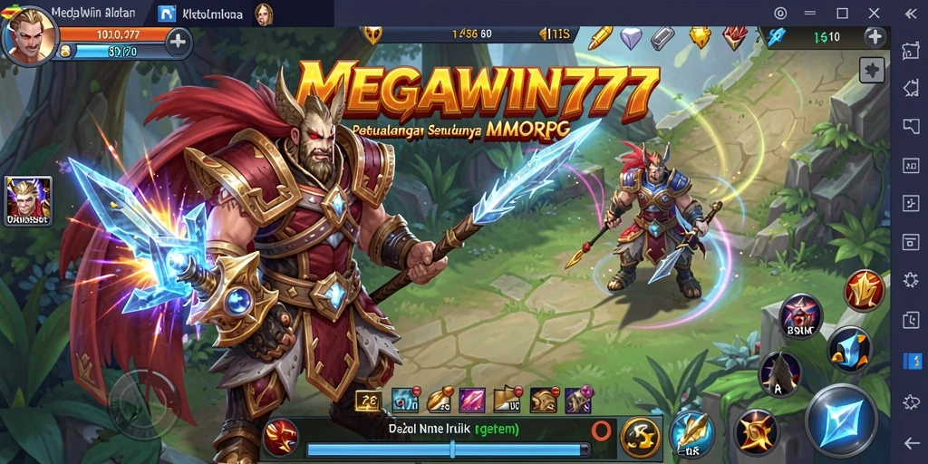 Tangkapan layar utama MEGAWIN777 menampilkan pertarungan seru di dunia MMORPG.