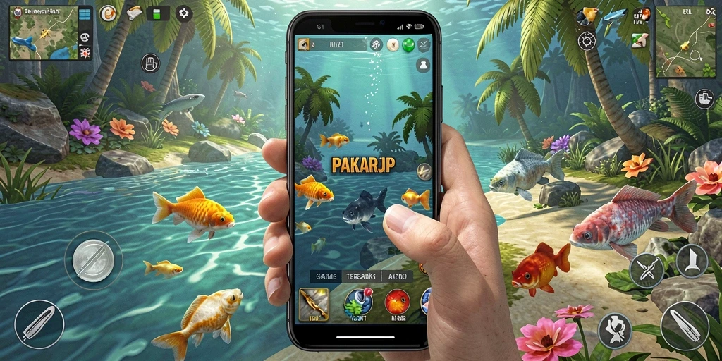 Screenshot PAKARJP menampilkan aksi seru dalam memancing.