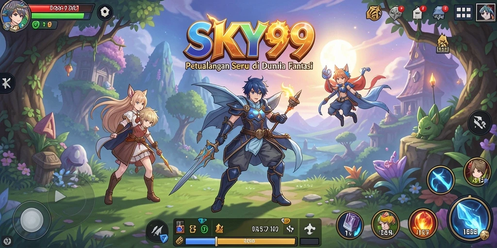 Tampilan dinamis gameplay SKY99 yang penuh aksi anime.