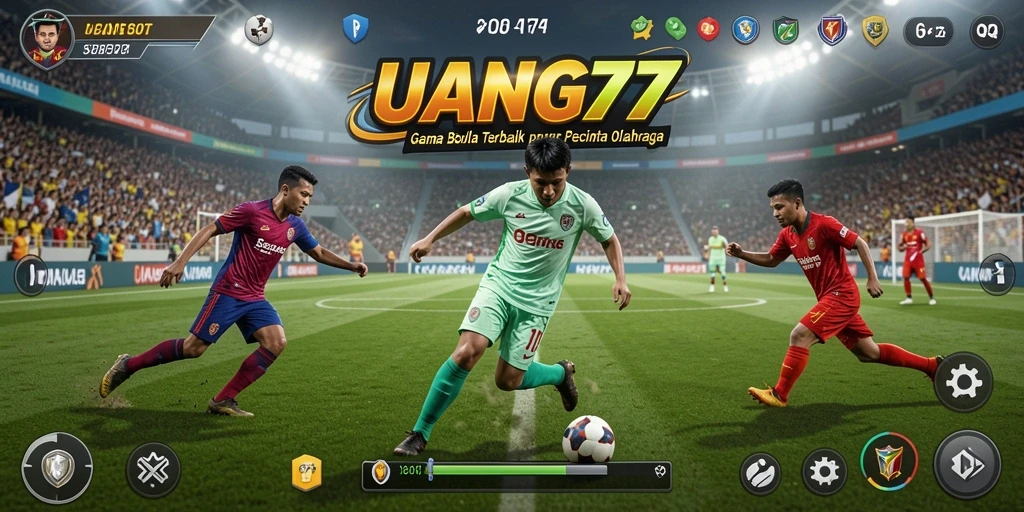 Tampilan gameplay UANG77 yang mendebarkan dan penuh aksi sepak bola.