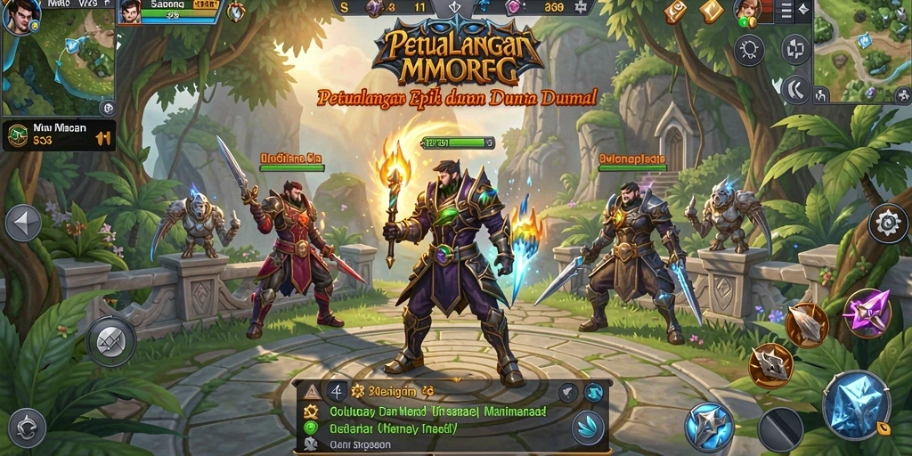 Screenshot gameplay V21 yang menunjukkan aksi pertempuran mendebarkan dalam MMORPG.